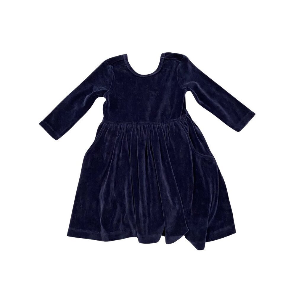 RuffleButts Girl's Navy Velour Christmas Dress with Bow - Size 6 - Like New!